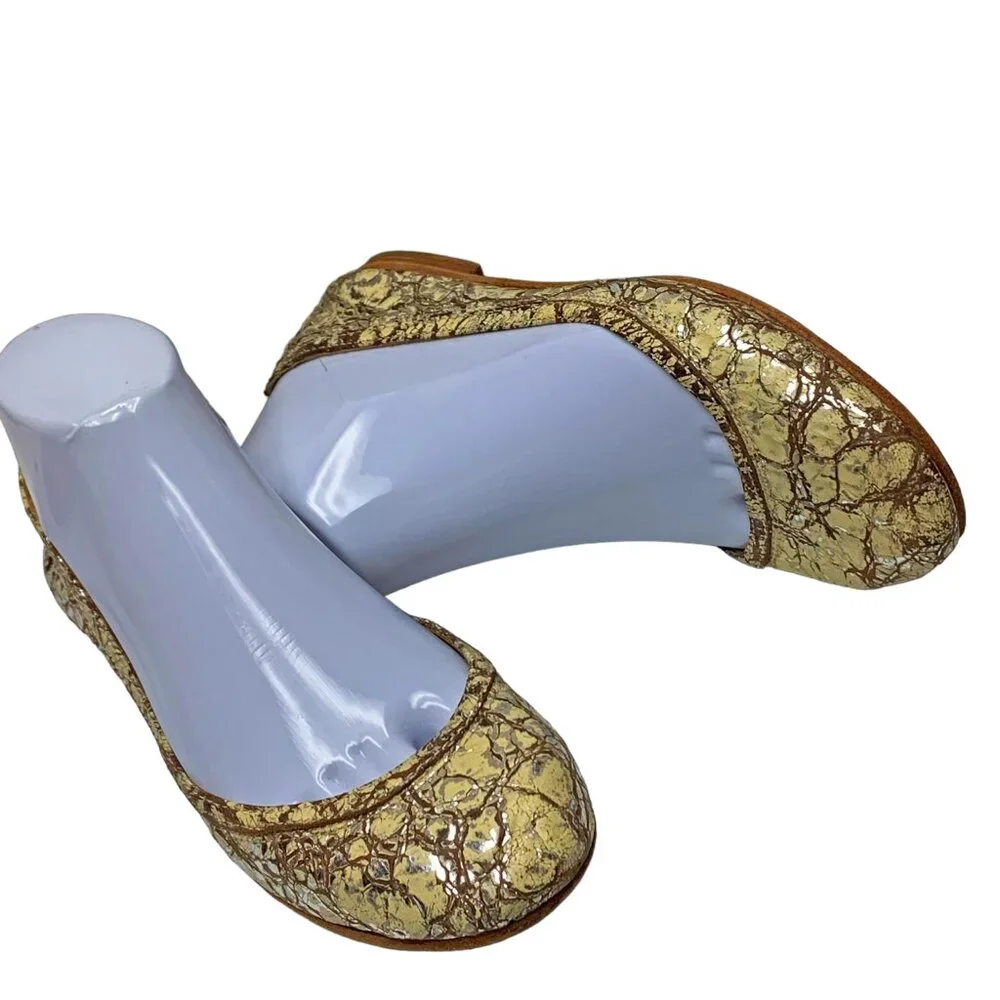 FRYE Carson Ballet Cream‎ Metallic Crackle Leather Ballet Flats